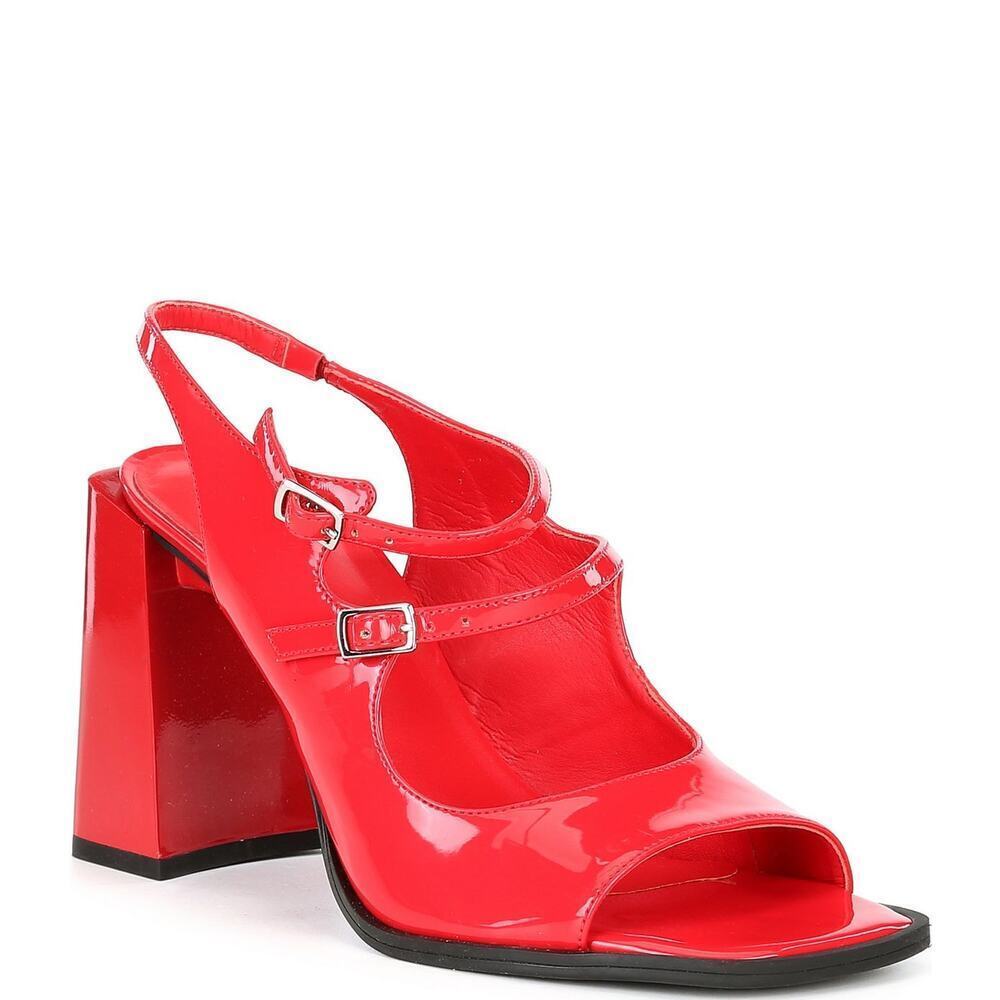 GB Women's Red Take Patent Leather Double Buckle block Slingback Heels Size 10